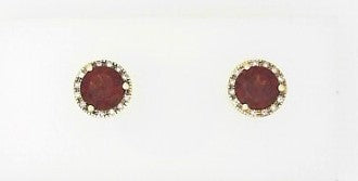 Ladies 14 Karat Yellow Gold Halo Studs With = 2.25Tw Round Garnet And = 0.08Tw Round G/H SI2 Diamonds