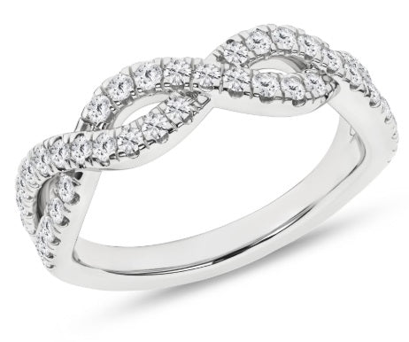 Ladies 14 Karat White Gold Diamond Criss- Cross Wedding Band With = .50Tw Round F VS1 Diamonds Lab Grown IGI Certification#42J507942407  Size 7