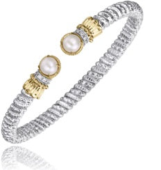 Metal: 14k Gold & Sterling Silver Diamond Weight: 0.10 White Pearl Open Band Bracelet 4MM