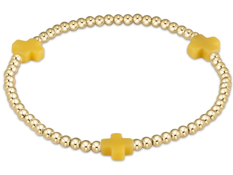 Signature Cross Gold Pattern 3mm Bead Bracelet- Canary