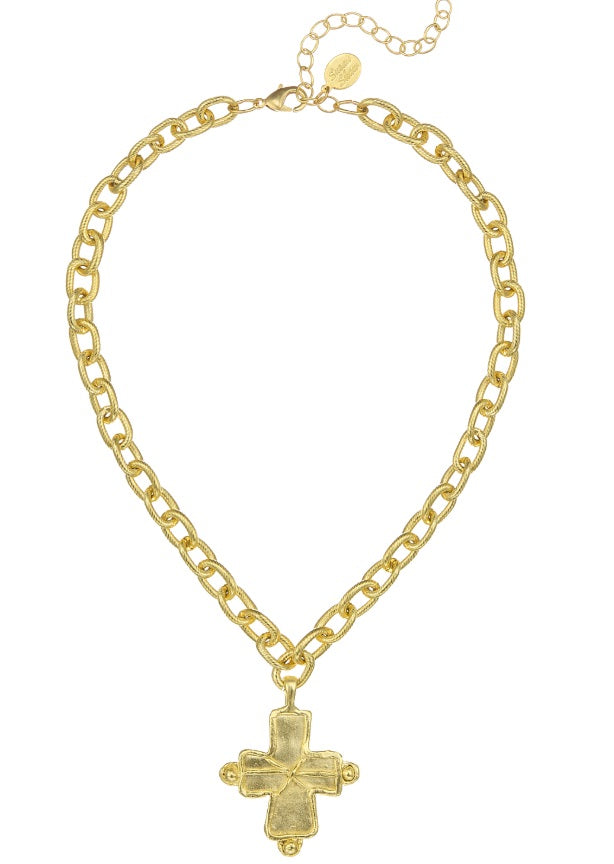 Hand Cast Gold Criss Cross On Chain Necklace