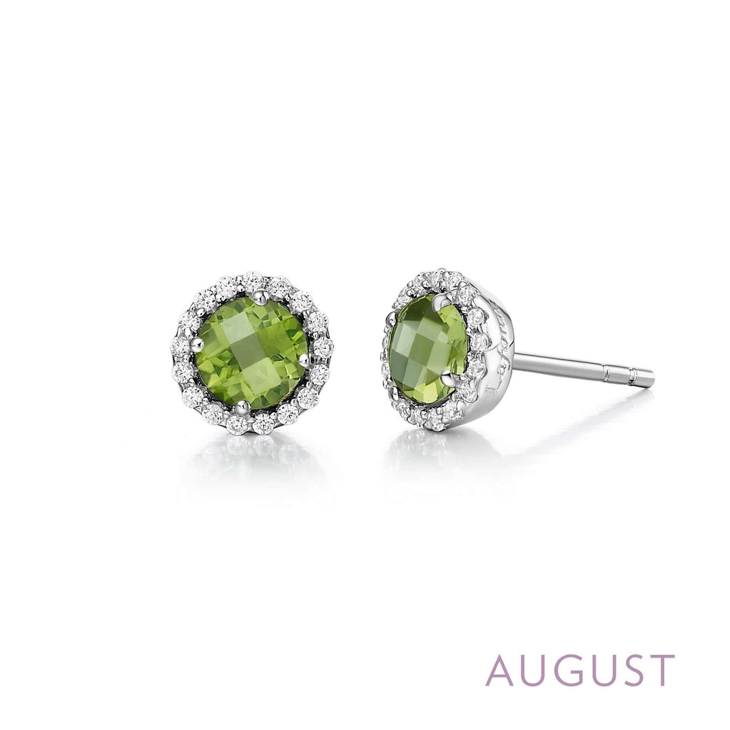 August Birthstone Earrings Sterling Silver Rhodium Plated with Simulated Stone and a Lassaire Stone Halo 1.26 TW
