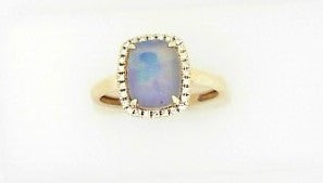 Ladies 14 Karat Yellow Gold Fashion Ring With = 0.08Tw Round G/H SI2 Diamonds And = 1.30Tw Retangular Cushion Opal Size 6.5