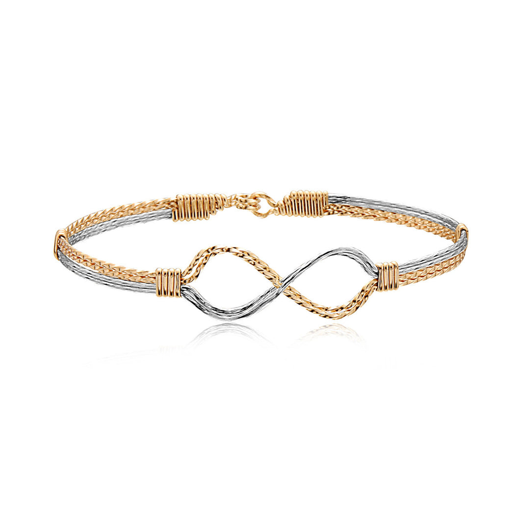 Infinity Bracelet- 14 kt Gold Artist Wire & Silver- Size 7.0