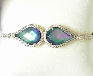 Ladies 14 Karat Yellow Gold With = 0.46Tw Round G/H SI2 Diamonds And =2 - Pear Shape Black Mother Of Pearls with Rock Crystals on Top