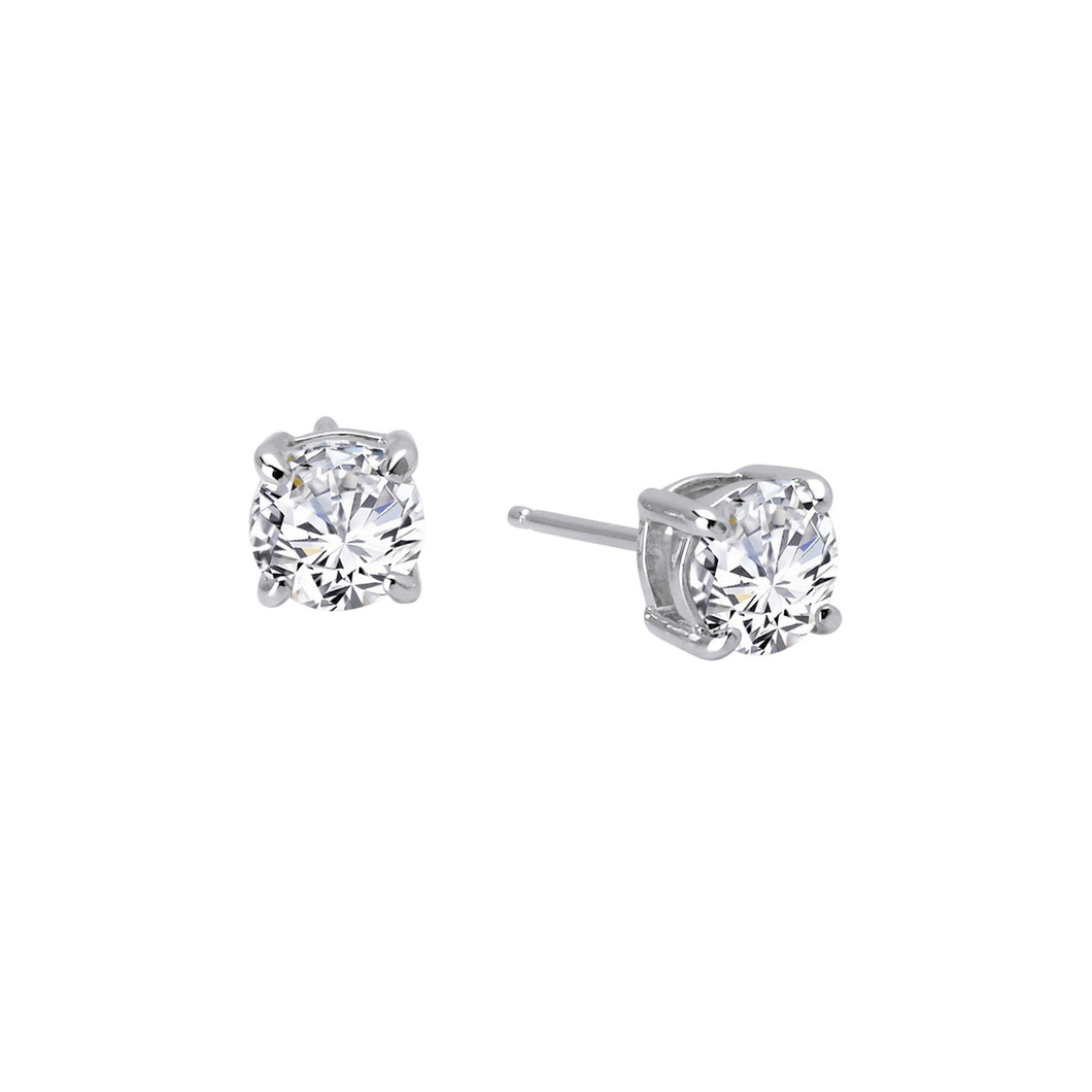 Sterling Silver Rhodium Plated  4 Prong Round Stud Earrings 2.00 TCW Lassaire Stones