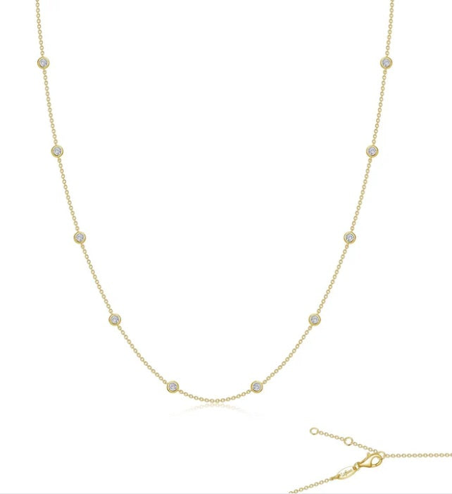 Gold Plate Over Sterling Silver Bezel Station Necklace With 1.32 CTW Lassaire Stones 18