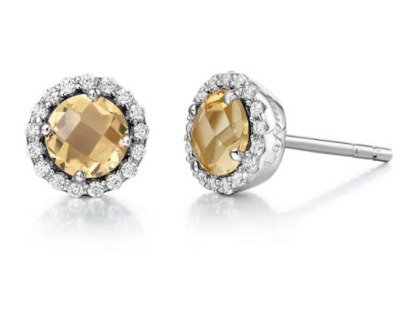 November Birthstone Earrings Sterling Silver Rhodium Plated with Simulated Stone and a Lassaire Stone Halo 1.26 TW