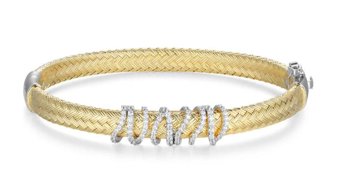 Prestine Wrapped Pave Original Matte Mesh Bangle In 14K Yellow Gold & Rhodium-Plated Sterling Silver
