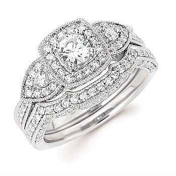 Ladies 14 karat White Gold Wedding Set with Center Stone 0.33tw Round H/I I1 Diamonds