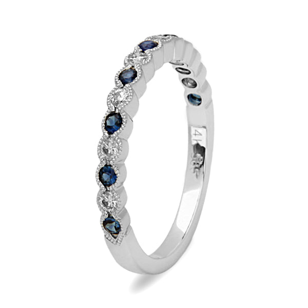 Ladies 14 Karat White Gold Stackable Band With 0.24Tw Round Sapphires And 0.19Tw Round H/I Si2 Diamonds Size 7