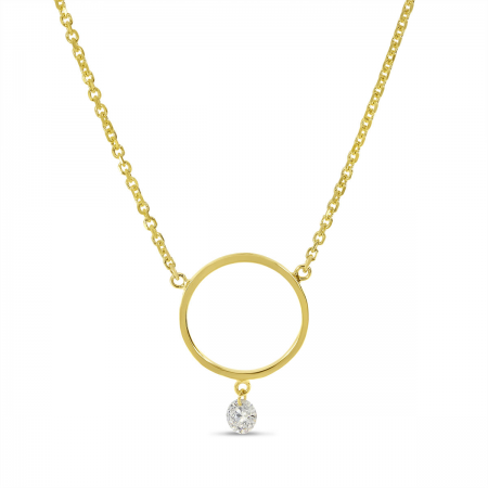 Ladies 14 Karat Yellow Gold Diamond Dash Circle Necklace With 0.08Tw Round H/I Si2 Diamonds 18