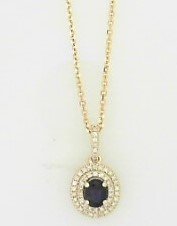 Ladies 14 Karat Yellow Gold Fashion Necklace With = 0.46Tw Oval Sapphire And = 0.08Tw Round G/H SI2 Diamonds 16
