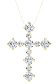 Ladies 14 Karat Yellow Gold Diamond Cross Pendant  With = .75Tw Round F VS1 Diamonds Lab Grown With 16