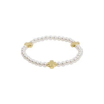 Signature Cross Pearl Pattern 4mm Bead Bracelet - Gold