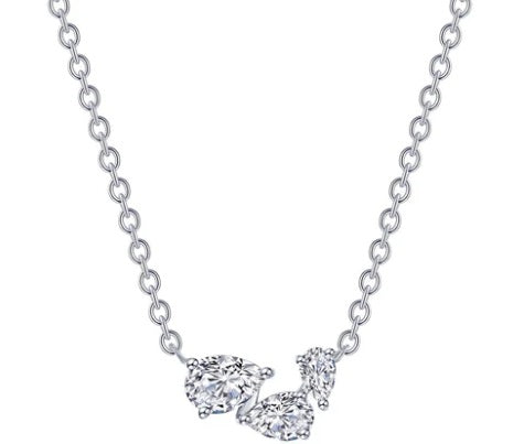 Sterling Silver Pear Shaped Three Stone Necklace 20