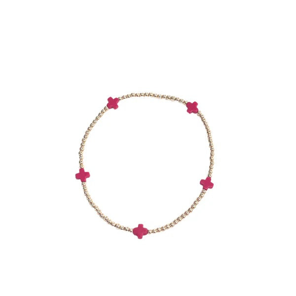 Signature Cross Gold Small 2mm Bracelet - Red