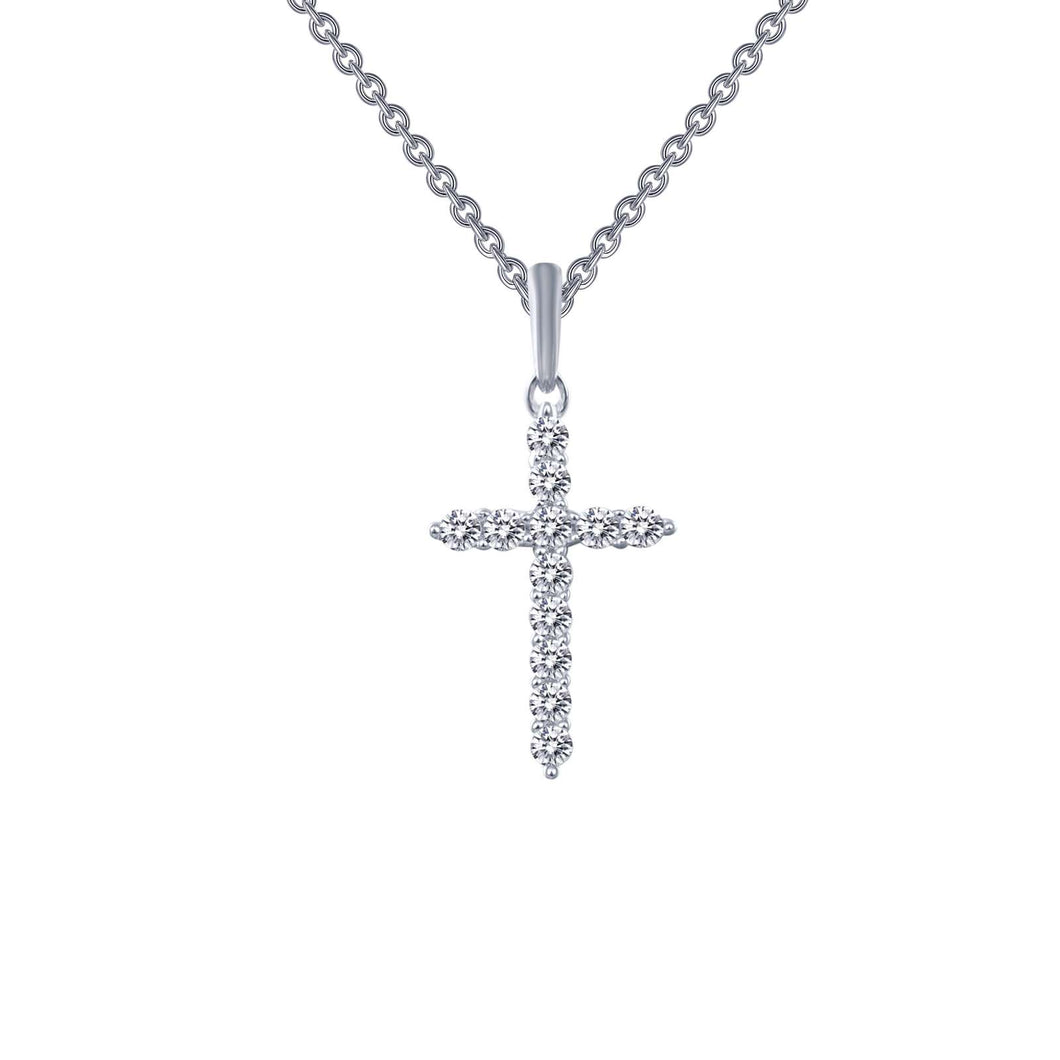 Sterling Silver Rhodium Plated Cross Necklace with 0.36 CTW Lassaire Stones 18