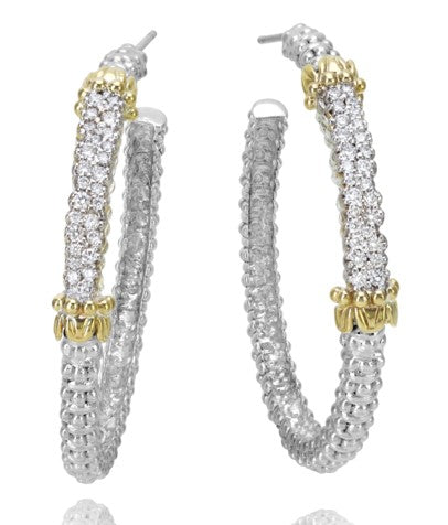 Metal: 14 Karat Yellow Gold And Sterling Silver 38MM Hoop Earrings with 0.47CT Diamonds