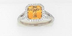 Ladies 14 Karat White Gold Fashion Ring With = 0.15Tw Round G/H SI2 Diamonds And = 1.75Tw Cushion Citrine Size 6.5