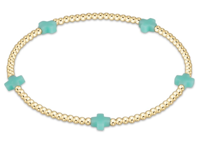 Signature Cross Small Gold Pattern 2MM Bead Bracelet -  Mint
