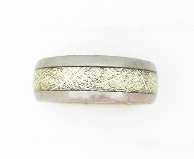 8MM Domed Polished Tungsten Band with Imitation Meteorite Inlay Size 10.5
