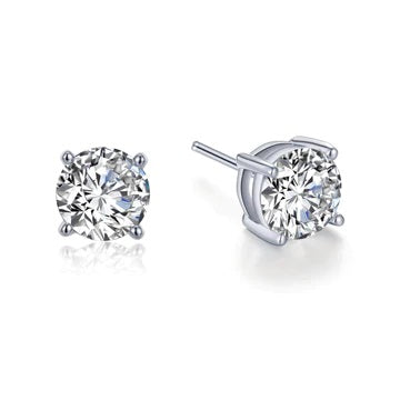Sterling Silver Rhodium Plated 3 TCW Solitaire Stud Earrings with Lassaire Stones