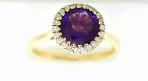 Ladies 14 Karat Yellow Gold With = 1.04Tw Round Amethyst And = 0.10Tw Round H/I Si2 Diamonds Size 7.5