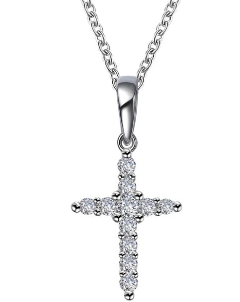 Sterling Silver Rhodium Plated Cross with 0.33 CTW Lassaire Stones 20