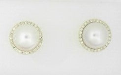 Ladies 14 Karat Pearl Halo Diamond Earrings With =2  Mabe' Pearls And = 0.15Tw Round G/H Si2 Diamonds