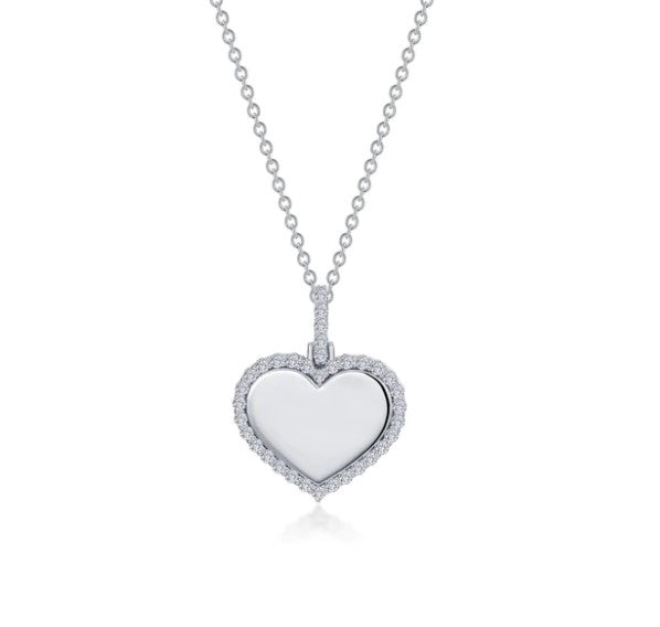 Sterling Silver Rhodium Plated .053 CTW Lassaire Stones Heart Necklace 20