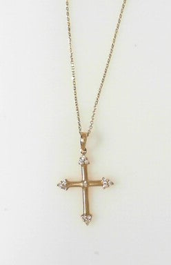 Ladies 14 Karat Yellow Gold Diamond Cross With 0.12Tw Round G/H Si2 Diamonds with 16