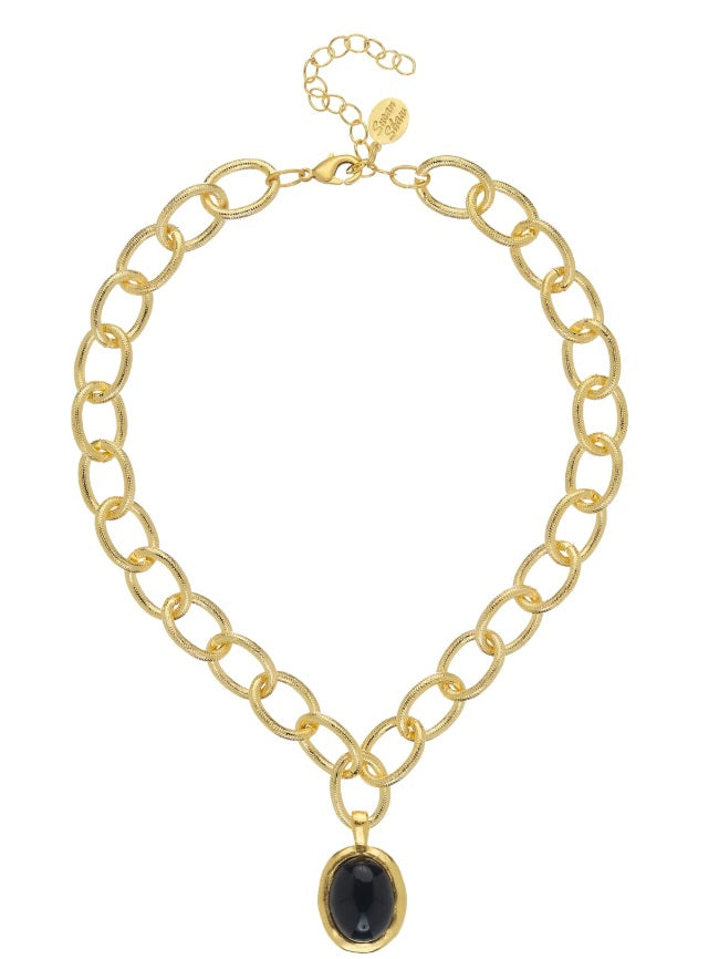 Caroline Loop Chain Necklace Black Onyx - 16 inches with 3 inch extender