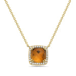 Ladies 14 Karat Yellow Gold Citrine Pendant With 1.50Tw Rectangular Cushion Citrine And 0.09Tw Round H/I Si2 Diamonds With 18