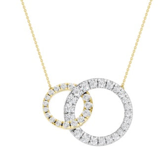 Ladies 14 Karat Two-Tone Interlink Circle Diamond Pendant  With = 1.00Tw Round F VS1 Diamonds Lab Grown With 16