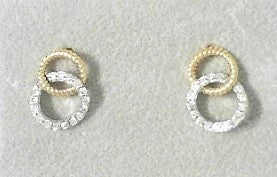 Ladies 14 Karat Yellow Gold Two-Tone Diamond Double Circle Earrings With = 0.33Tw Round H/I Si2 Diamonds