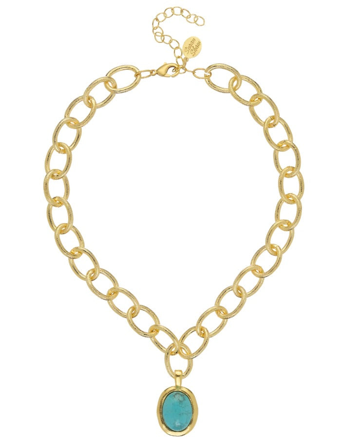 Caroline Loop Chain Necklace Turquoise - 16 inches with 3 inch extender