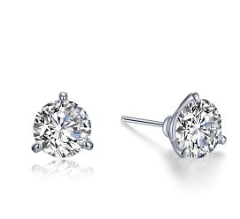 Sterling Silver Rhodium Plated 3.00 CTW Martini Solitaire Stud Earrings with Lassaire Stones