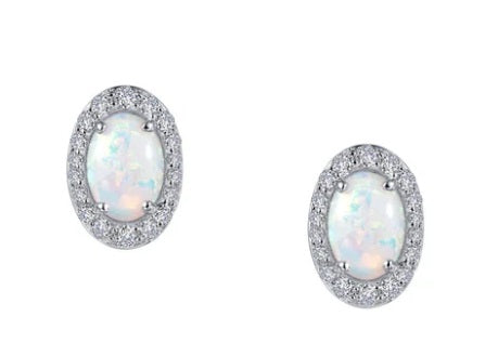 Gold Plated Over Sterling Silver Opal Halo Earrings With 1.94 CTW Lassaire Stones