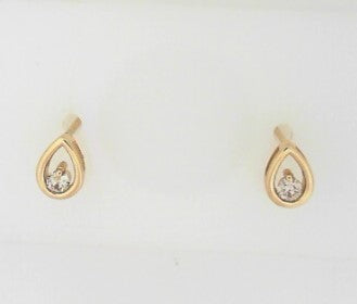 Ladies 14 Karat Yellow  Gold Pear Shape Diamond Earrings With 0.10tw Round H/I SI3 Diamonds