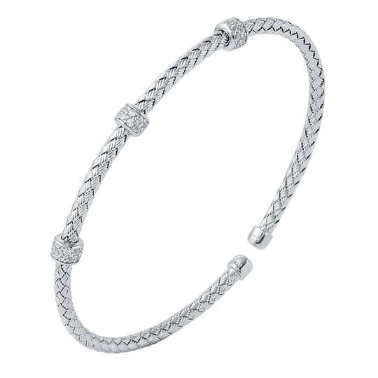 Sterling Silver 3mm Mesh Cuff with CZ