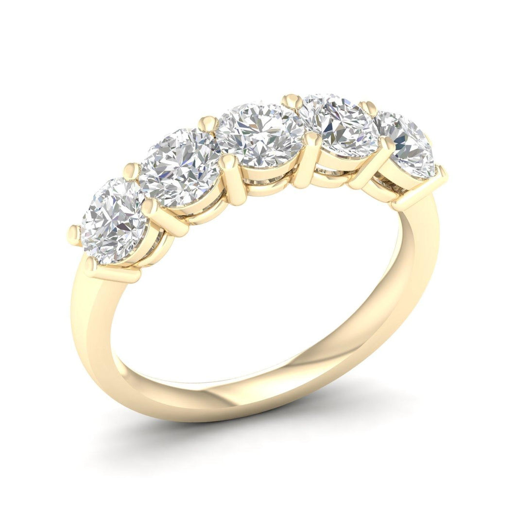 Ladies 14 Karat Yellow Gold Diamond 5 Stone Band  With 2.00Tw Round E/F VS2 Diamonds Size 7 IGI Certification # 39J768662505