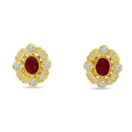 Ladies 14 Karat Yellow Gold Earrings  With 0.36Tw Oval Rubies And 0.18Tw Round H/I Si2 Diamonds