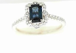 Ladies 14 Karat White Gold  Halo Fashion Band With = .69Tw Sapphires And = 0.25Tw Round H/I Si2 Diamonds Size 7.5