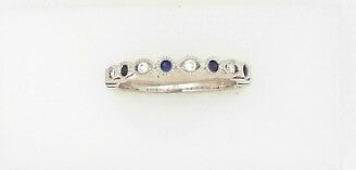 Ladies 14 Karat White Gold Stackable Band With = 0.08Tw Round G/H SI2 Diamonds And = 0.14Tw Round Sapphires Size 6