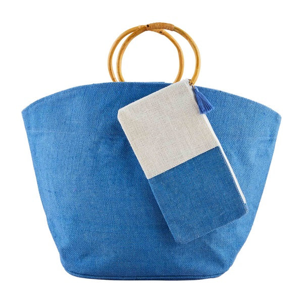 Bright Blue Jute Tote And Case Set
