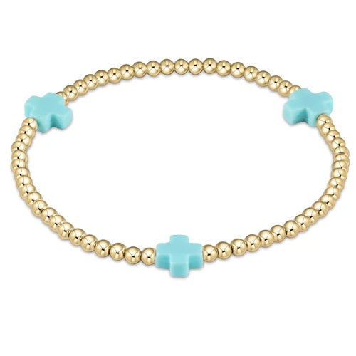 Egirl Signature Cross Bracelet Gold 3mm- Turquoise