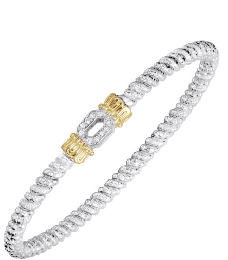 Ladies 14 Karat Yellow Gold and Sterling Silver Closed 3MM Bracelet with SI2 G to H in Color  0.075 Pts. of Diamonds