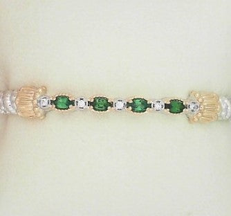 Metal: 14Karat Gold & Sterling Silver Closed End 4MM Bracelet With 4- 5x3 Marquise Chrome Diopside With Diamond Weight: 0.08 CTW