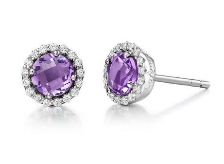 February Birthstone Earrings Sterling Silver Rhodium Plated with Simulated Stone and a Lassaire Stone Halo 1.26 TW